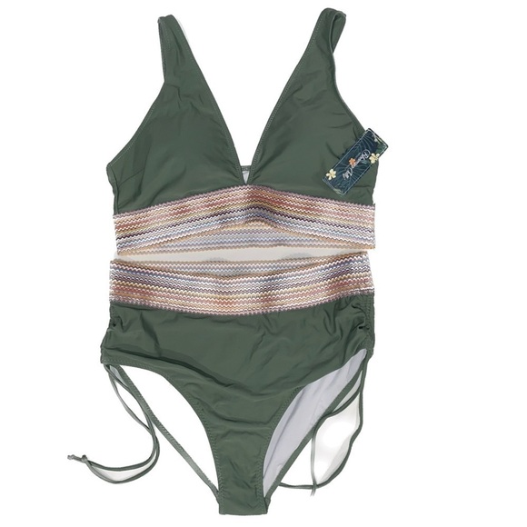 Blooming Jelly High Waisted Bikini Tummy Control Color Block Drawstring Size XL - Picture 6 of 9